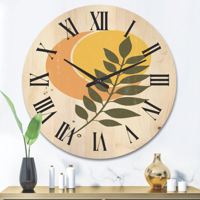 Horloge murale abstraite géométrique soleil et lune avec feuille V