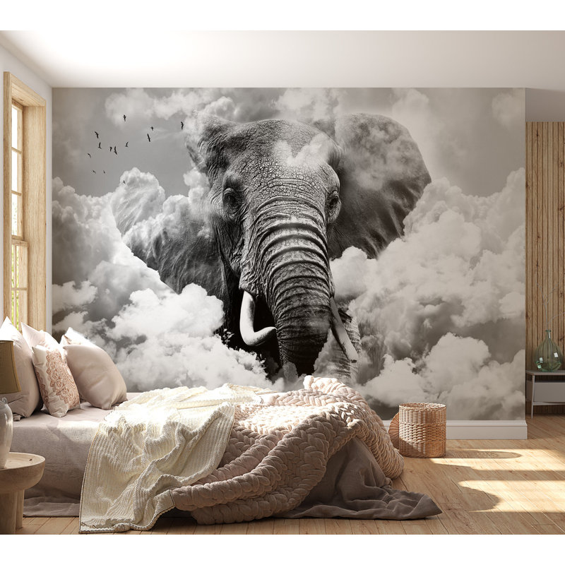 Murale animaux pelez et collez - Éléphant dans les nuages, L 82 po x l 115 po