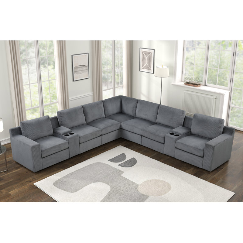  Canapé modulaire moderne en velours côtelé 9 pièces Ayesh, Velours côtelé gris