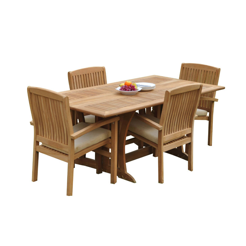 6 Seats 7 Pcs Grade-A Teak Wood Dining Set: Warwick Console Folding Rectangle Table And 6 Wave Stacking Arm Chairs, 4