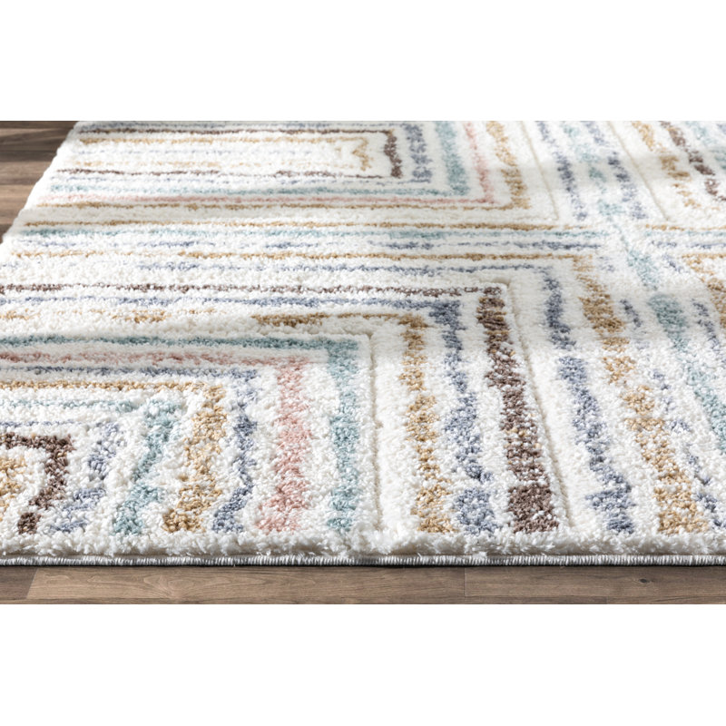 Ivory Stripe Shag Easy Care 5' x 7' Area Rug