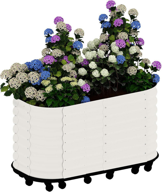 Metal Raised Garden Bed, 70cm H x 150cm W x 60cm D, Beige
