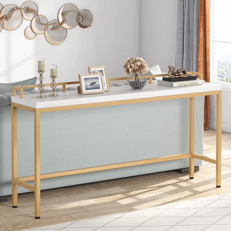 70.9" Extra-Long Entryway Console Table, White, Gold