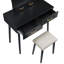 Commode de meuble-lavabo de luxe à finition noire avec miroir éclairé à DEL et tiroirs de rangement, avec tabouret rembourré-116127568