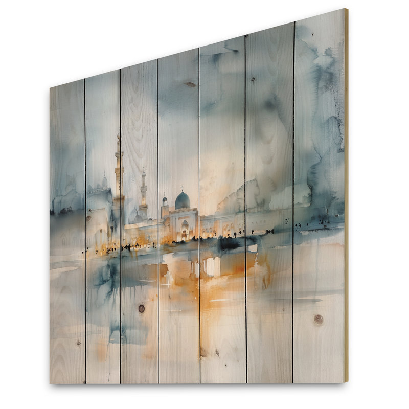 Medina saoudienne - Autres pays, impression de bois orange sur bois de pin naturel, H 15 po x l 15 po