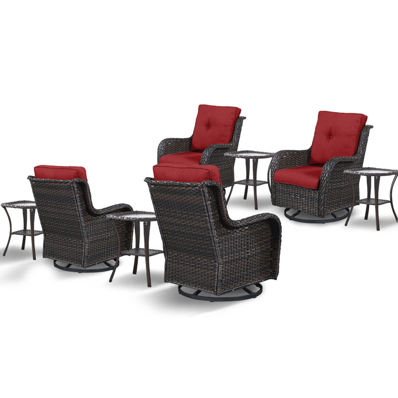 Schutt 8 Piece Multiple Chairs Seating Group with Cushions and Side Tables, Brown, Red