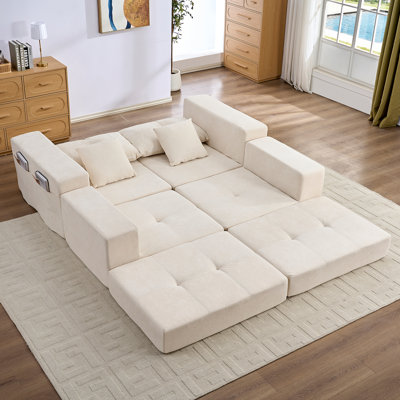 80''Modular Sectional Sofa Couches, Chenille Sleeper Deep Seat Sofa Bed With 4 Pillows,Free Combination Sofa For Living Room,Apartment