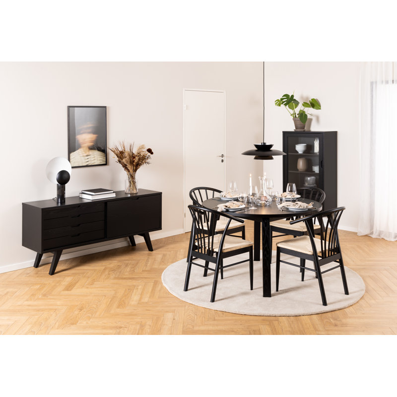 Miklos 46cm H Upholstered Side Chair in Off White, Matt Black
