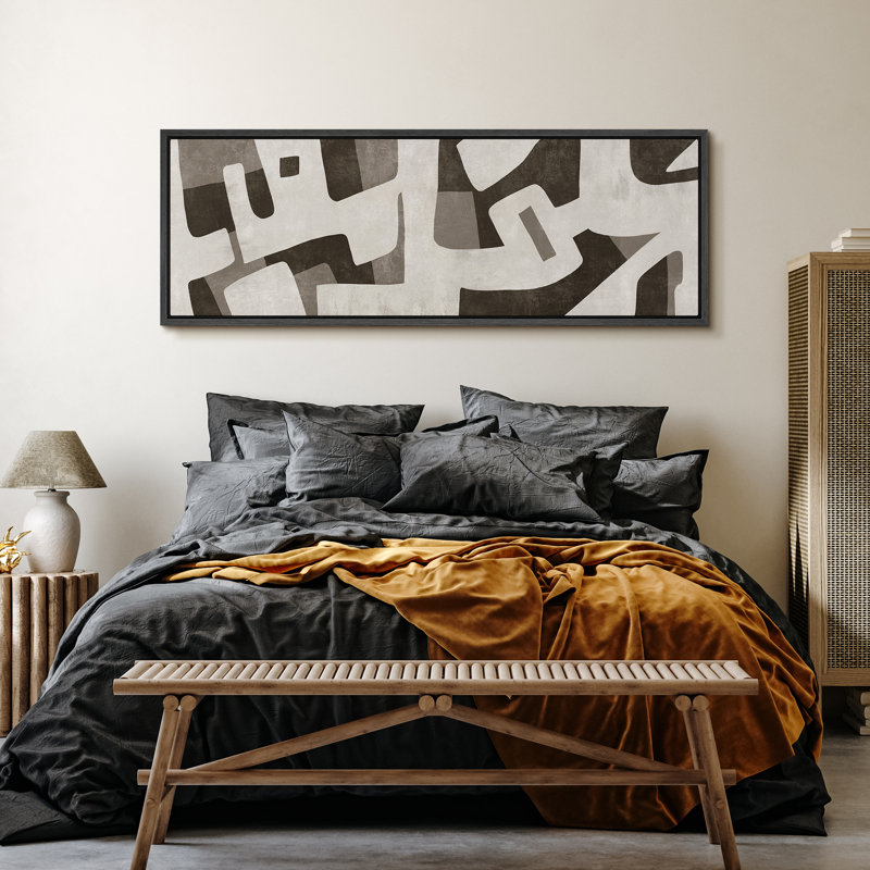 Forme Mid-Century géométrique abstraite, H 20 po x l 60 po, Noir, noir, noir, noir