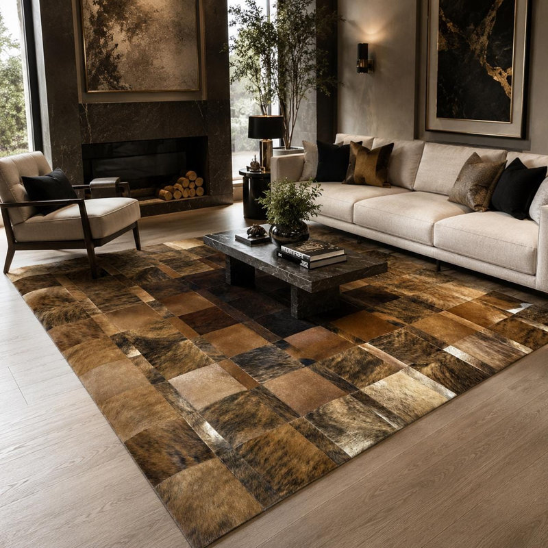 Tapis en cuir de vache patchwork fait à la main, tapis en cuir véritable, décor rustique moderne, Tapis de couloir 2,5 x 8 pi