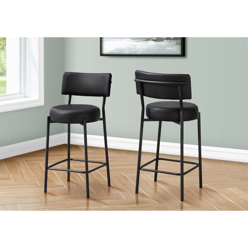 Contemporary Black Leather Look Barstools, Set of 2, with Curved Backrest and Sturdy Metal Frame for Comfortable Seating