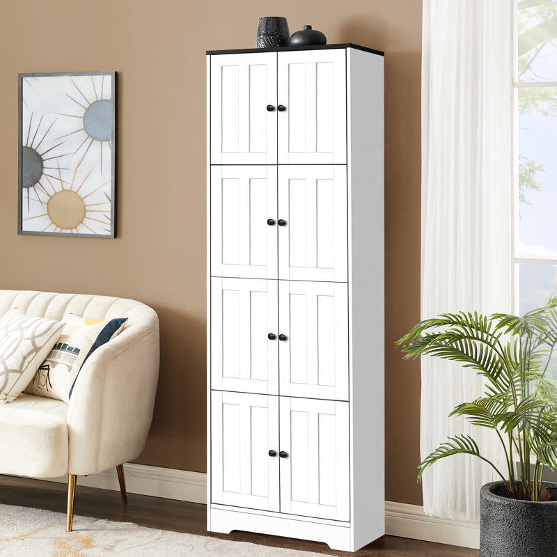 Armoire de rangement haute 8 portes 4 tablettes 8 portes en blanc pour pièce d'artisanat
