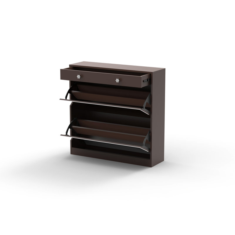 Armoire de rangement à chaussures à miroir brun avec 1 tiroir pour armoire d'entrée 2 couches, utilisation