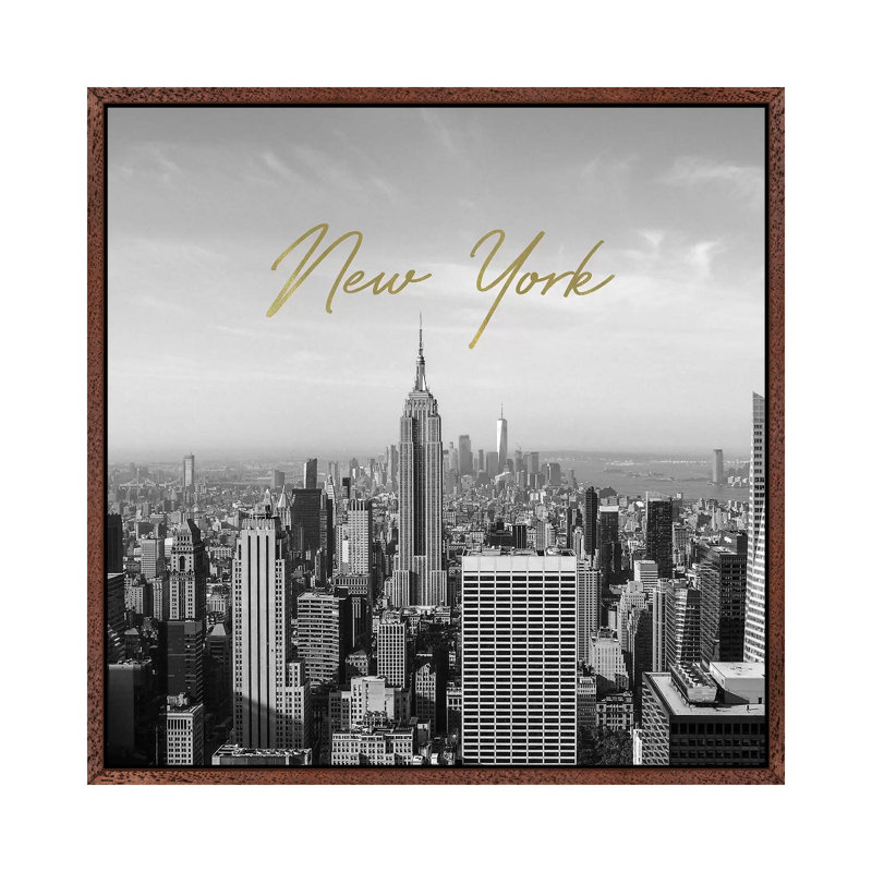 Golden New York 1 Piece Wall Art on Canvas, 66.04cm H x 66.04cm W x 3.81cm D, Classic Brown Wood Framed
