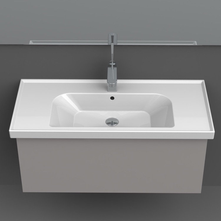 CeraStyle By Nameeks Frame 17.72'' Glossy White Ceramic Rectangular Drop-in, Wall Mount Bathroom Sink with Overflow