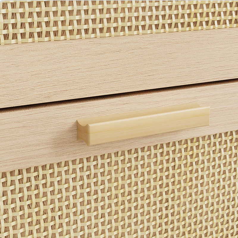 6-Drawer Boho Rattan Dresser with Wooden Top