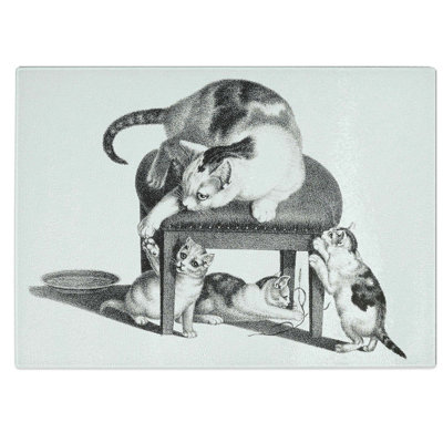 Tempered Glass Cat with Kittens Chopping Board