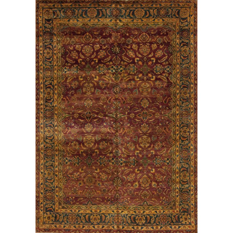 Tapis rouge / beige noué à la main de conception unique 10 pi x 14 pi Noble House