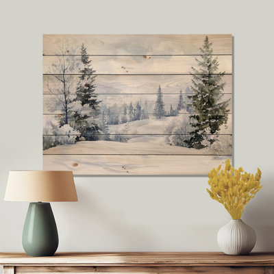 Route vers le parc en hiver III - Paysage traditionnel, art mural sur bois de pin naturel