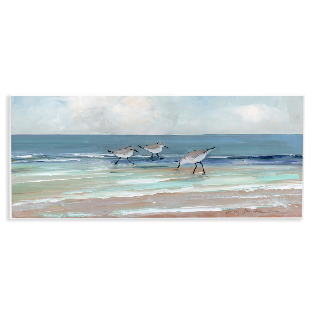 Panoramic Sandpipers Birds Shoreline Ocean Landscape by Sally Swatland - Painting Stupell Industries