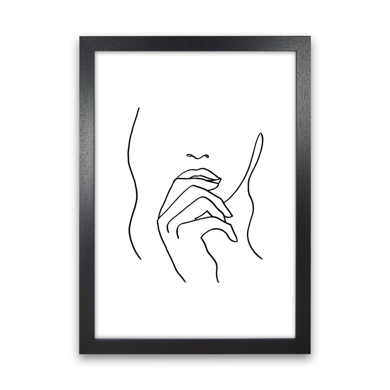 Lips Hand Hair - Print on Canvas, 88cm H x 64cm W x 3cm D, Black Frame