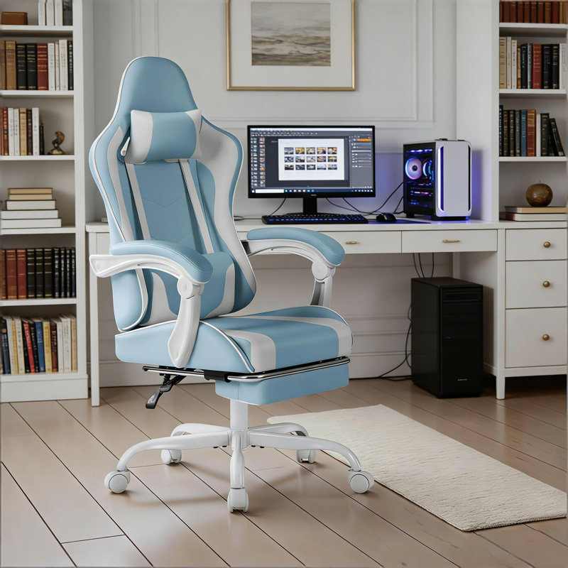 Gaming Chair, Computer Chair With Footrest, Blue