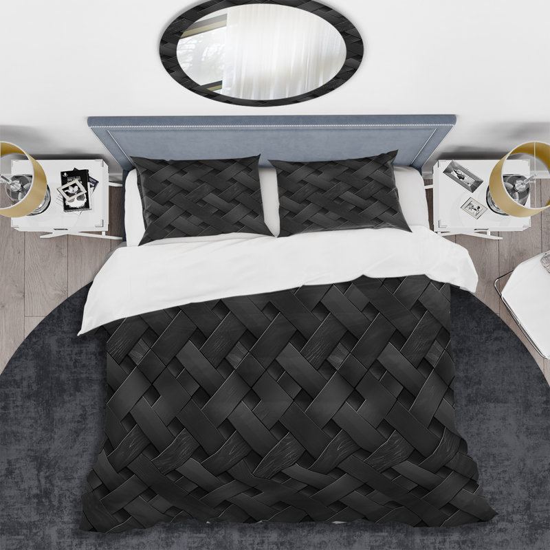 Ensemble de housse de couette Modern Black Basketweave Charm - noir, Housse de couette simple et deux taies décorative
