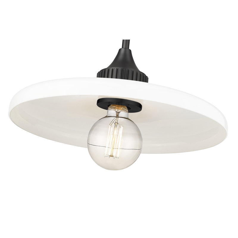 Luminaire suspendu géométrique unique à 1 lumière Jamyla, H 6,25 po x l 14 po x P 14 po, Opale brillante, Noir mat