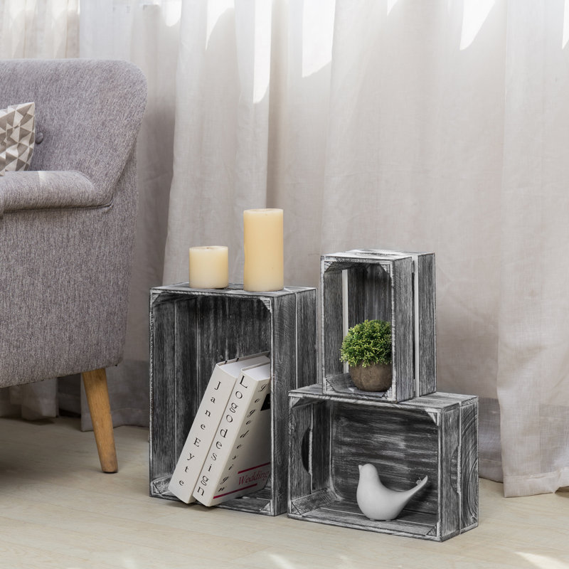 Solid Wood 3 Piece Decorative Bin Set, Grey