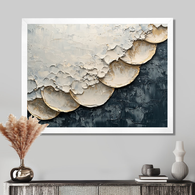 Moon Eclipse Suprematism Collage III - Art mural abstrait pour le salon, H 30 po x l 40 po, Cadre flottant, Blanc