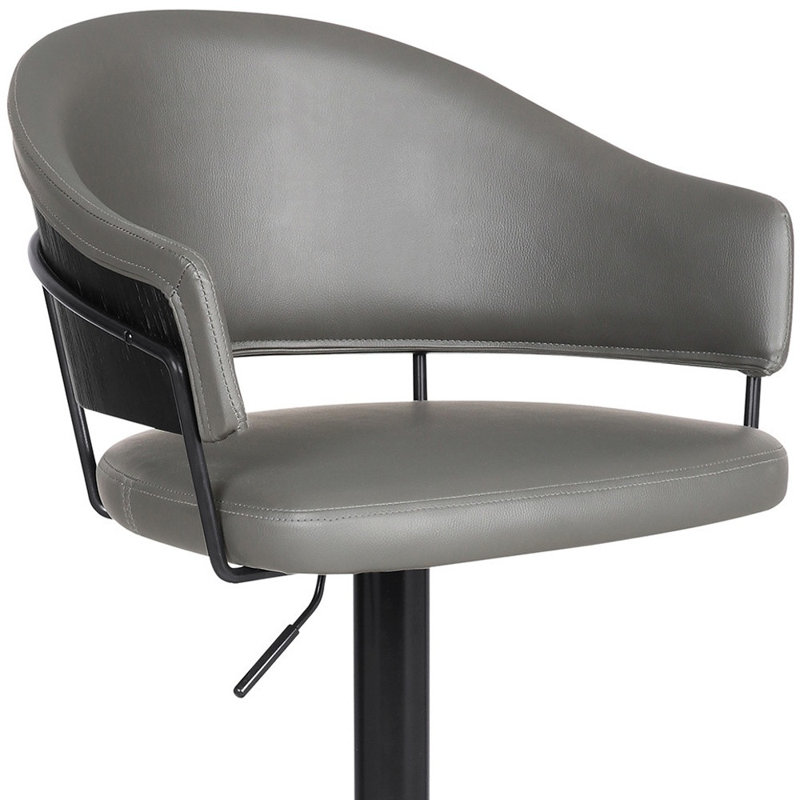 Tabouret de bar réglable en similicuir gris, bois et métal