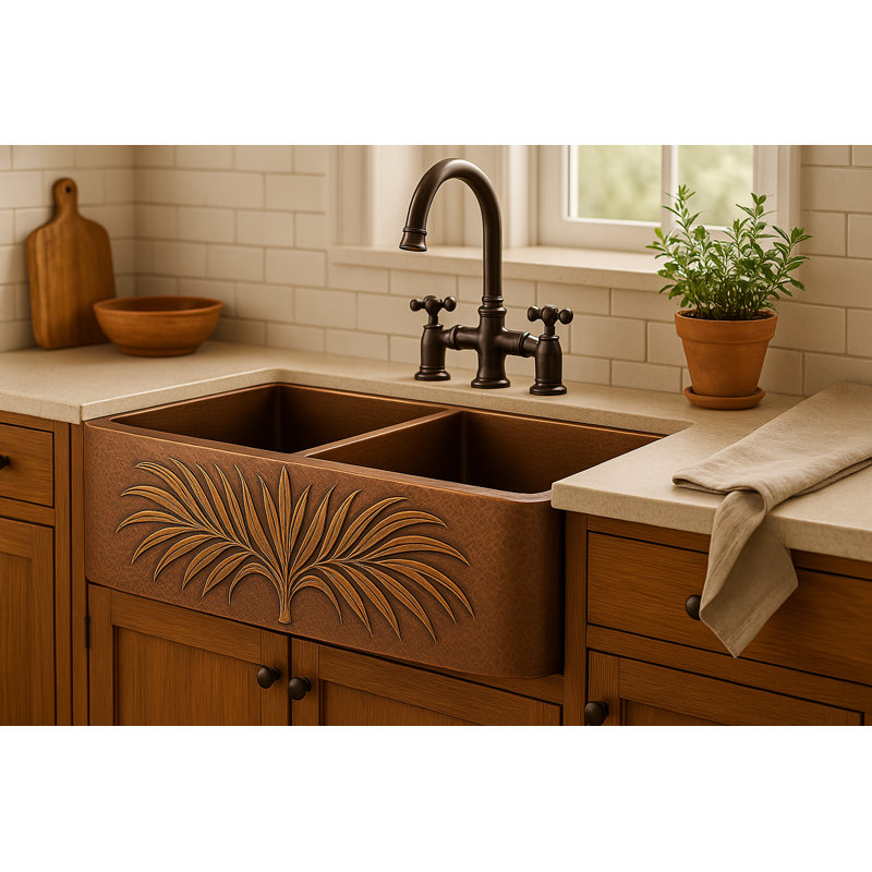 Trent Austin Design Tidworth 530mm W Double Bowl Copper Kitchen Sink