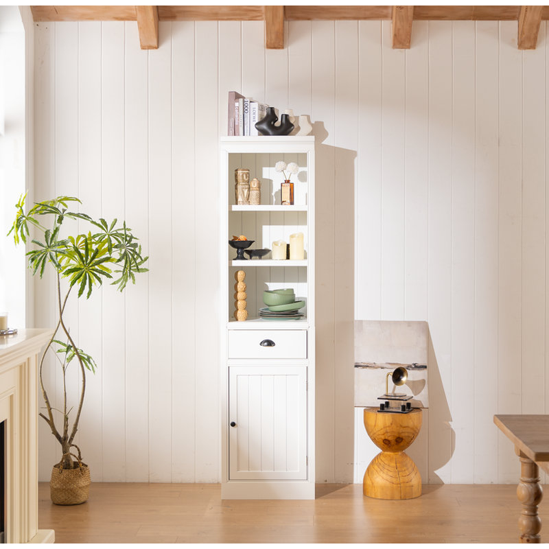 Elegant White Retro Display Shelf! Tall Cabinet with Open Shelves for Hallway/Living Room Decor - Perfect for Kitchen/Studio Storage & Showcase