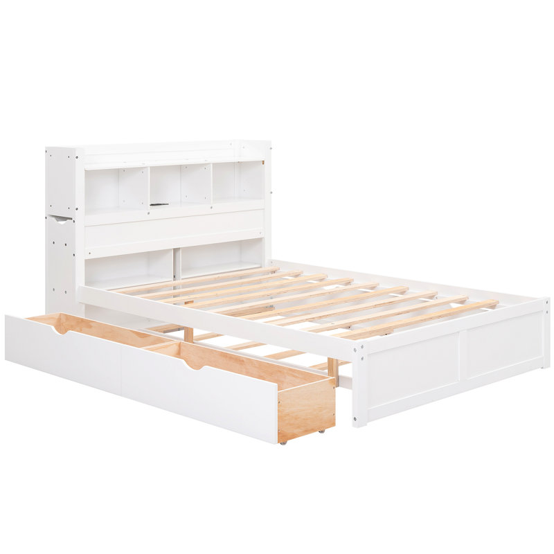 Lit plateforme avec rangement gigogne et 2 tiroirs, Blanc