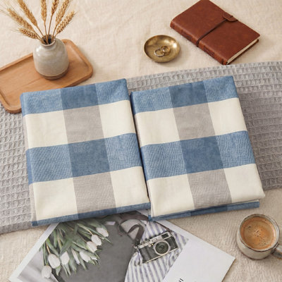 100% Cotton Pillow Cases, Queen Size, Set of 2, Washed Cotton Check Pillowcases, Soft Breathable Bed Pillow Covers