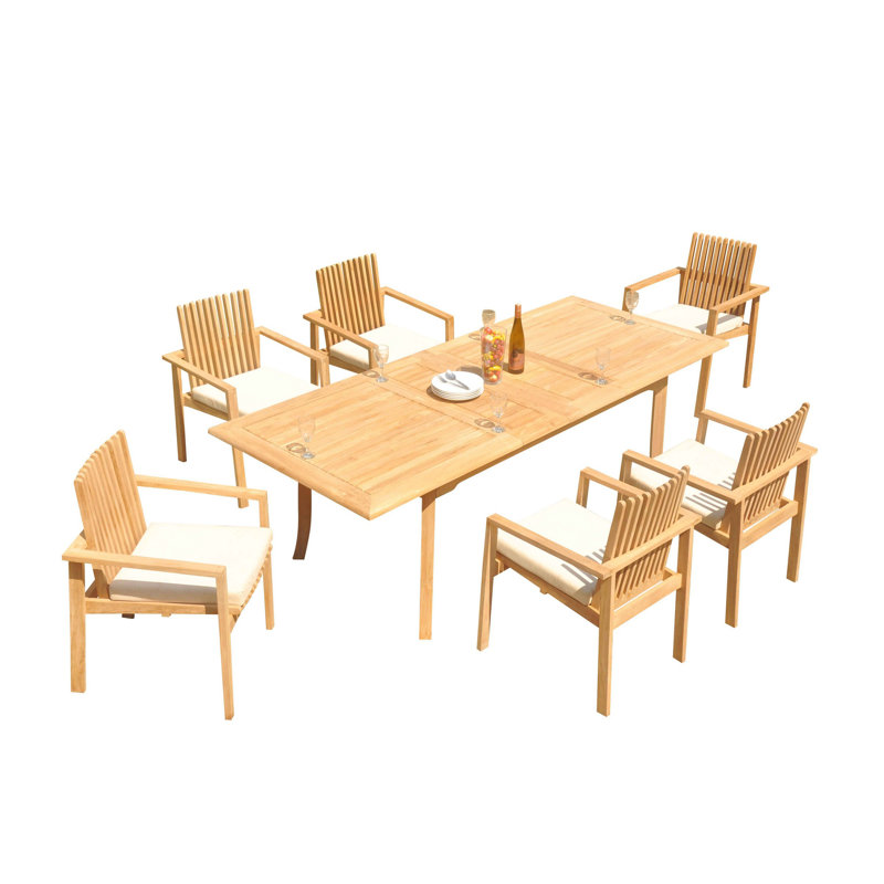 Ensemble de salle à manger rectangulaire en teck pour 6 personnes 122 po
