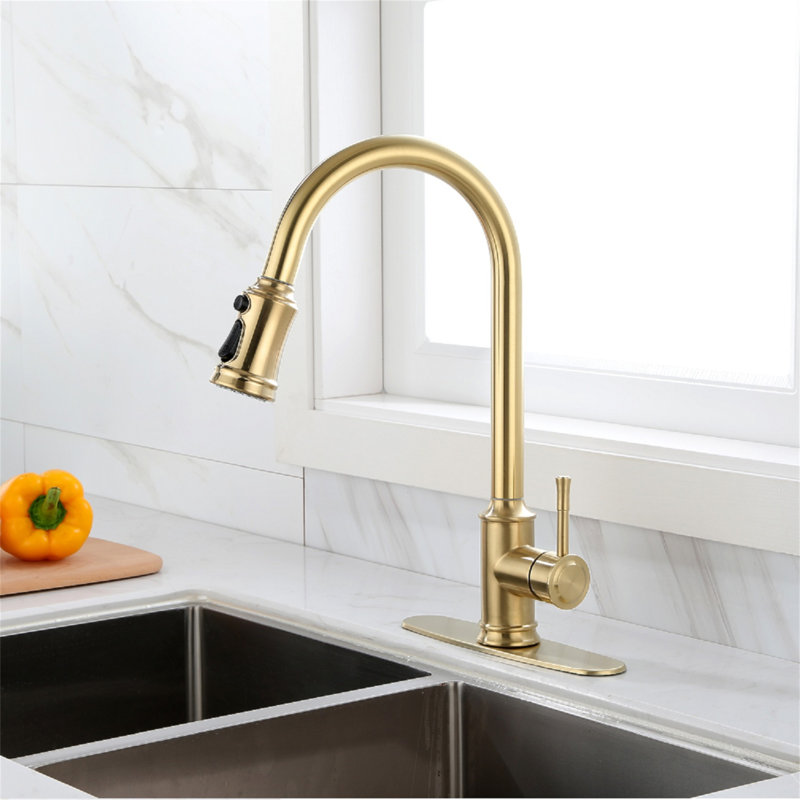 Robinet de cuisine tactile avec douchette extractible, Doré