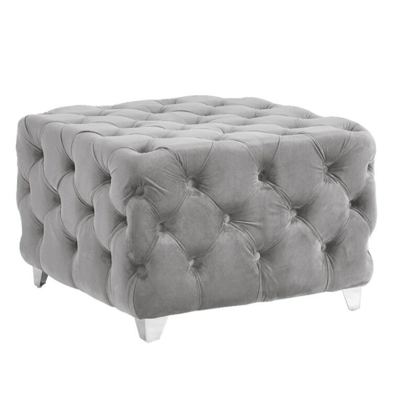 Velvet Ottoman, Silver