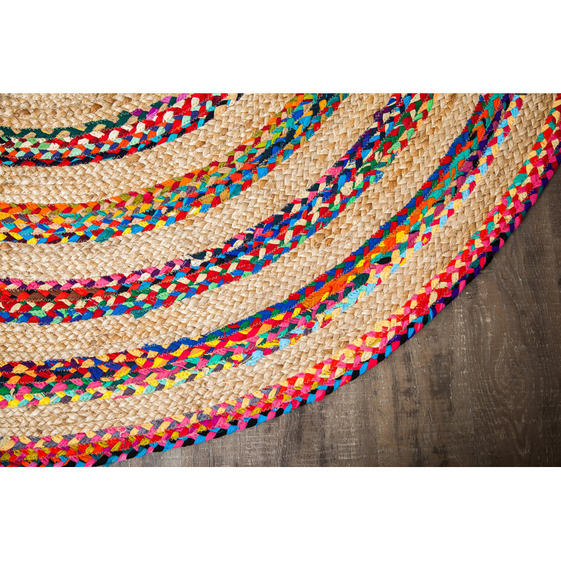 Flatweave Cotton Geometric Indoor Rug, Round 6'