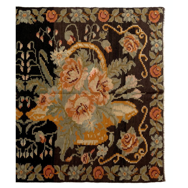 Tapis de laine tissé à la main kilim 5,6 x 9,3 pi Vintage Bessarabian de la Moldavie