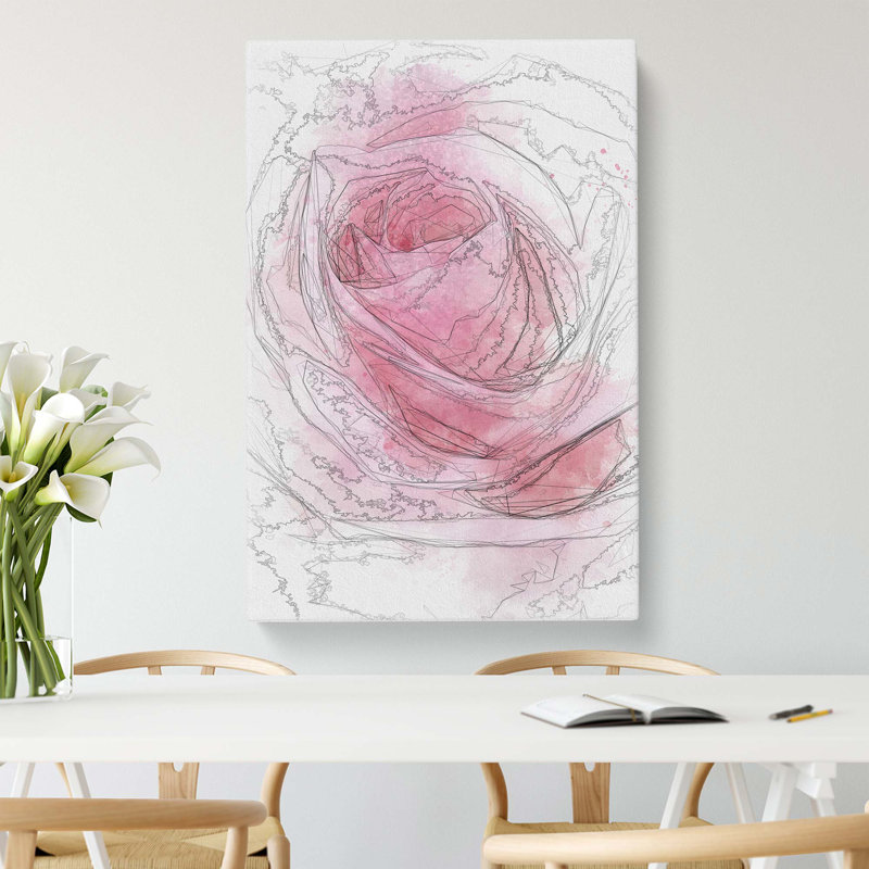 Pink Rose Petals in Abstract - Wrapped Canvas Drawing - Wrapped Canvas, 91cm H x 60cm W x 3cm D