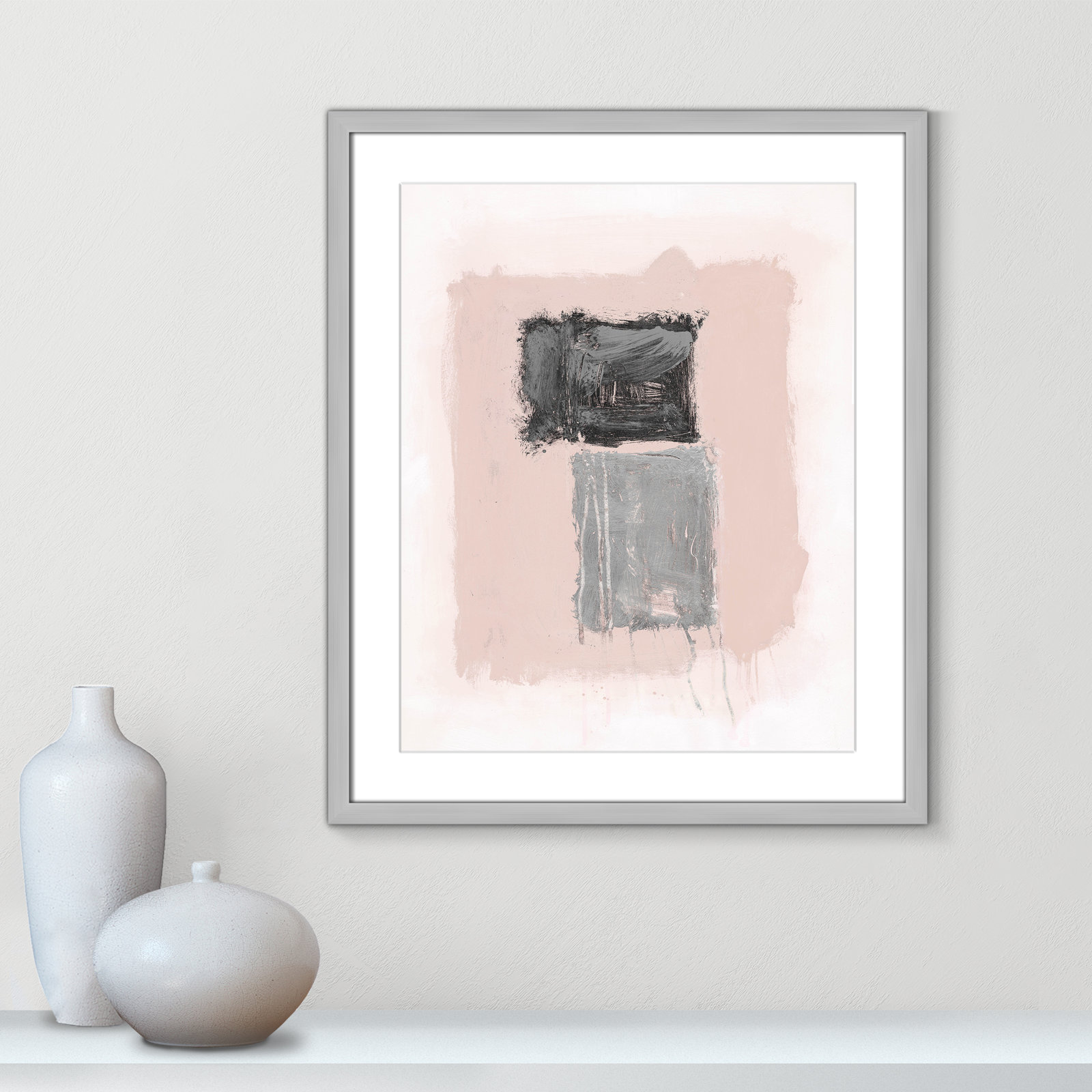 Pink, Black and Silver Shimmer II Print, 25.5" H x 21.5" W x 1.25" D, Silver Matted Picture Framed
