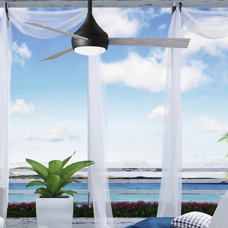 Donaire LED Outdoor Downrod Ceiling Fan, Matte Black, Barn Wood Tone