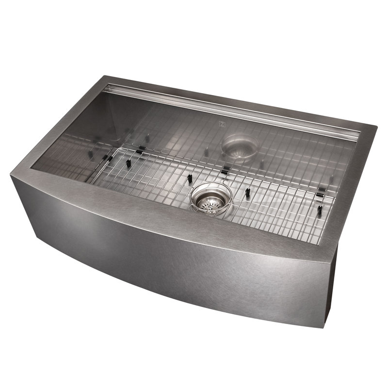 DuraSnow® ZLINE 33" Moritz Farmhouse Apron Mount Single Bowl Fingerprint Resistant Stainless Steel Kitchen Sink with Bottom Grid and Accessories