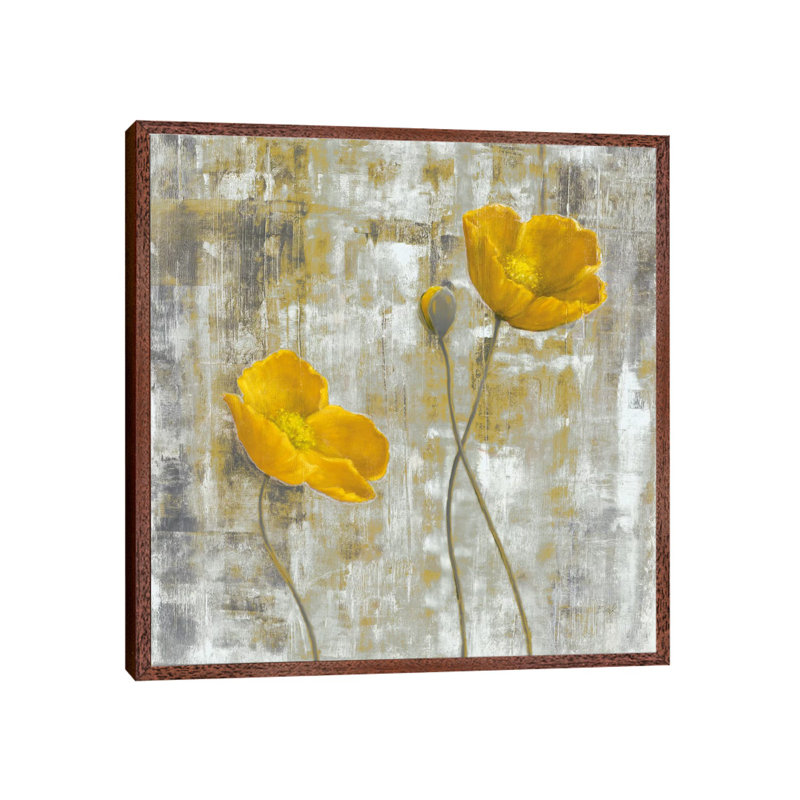 Yellow Flowers I by Carol Black - Wrapped Canvas Painting, 93.98 cm H x 93.98 cm W, Brown Framed