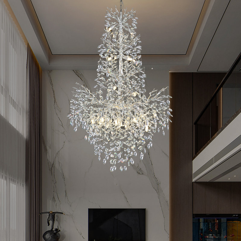 23-Light 139"H Dimmable Crystal LED Tree Branches Chandelier, Silver