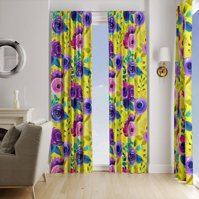 Panneau de rideau simple semi-transparent floral, L 40 po x L 82 po