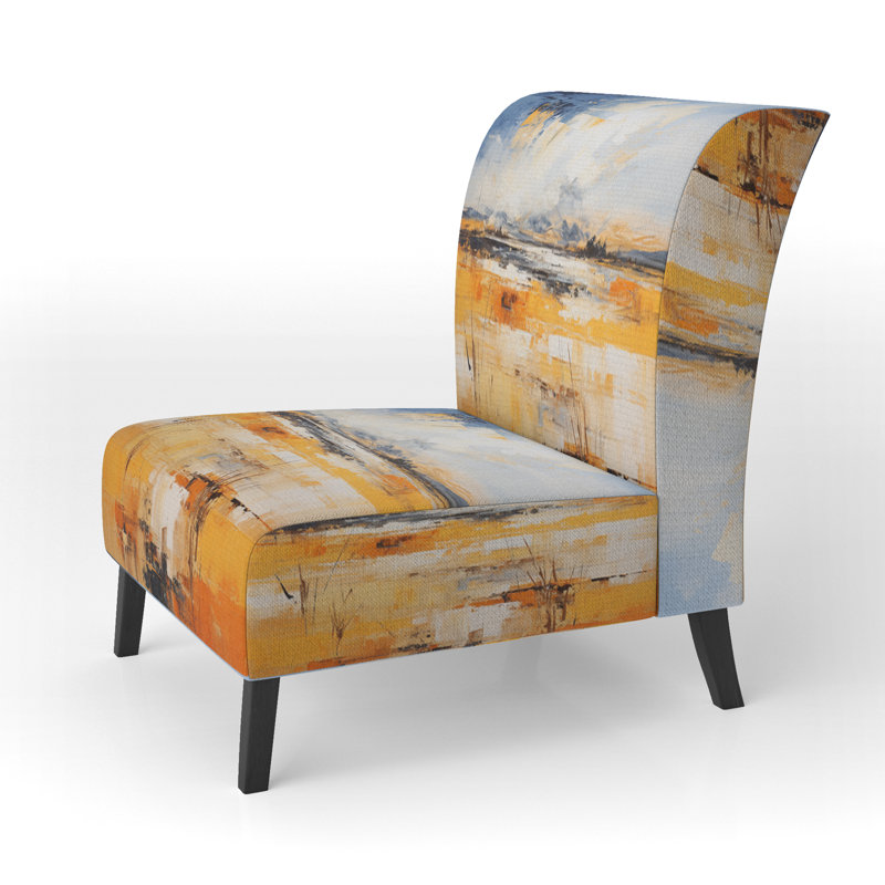 Fauteuil de chambre rembourré jaune, bleu et doré Pairies Gold and Sky V