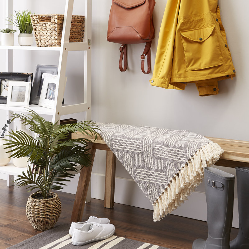 Gray Cotton Basketweave Throw Blanket with Fringe, 50x60