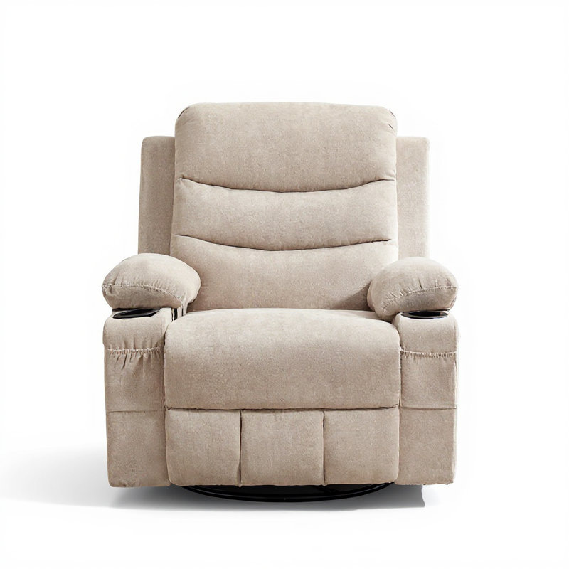 Swivel Rocker Recliner Chair with Massage and Heat, Oversized Reclining Sofa with 360° Swivel, Beige Linen